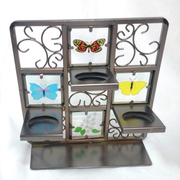 PartyLite Butterfly Tealight Easel Candle Holder Gray Metal Frame Floral Nature - Picture 4 of 14